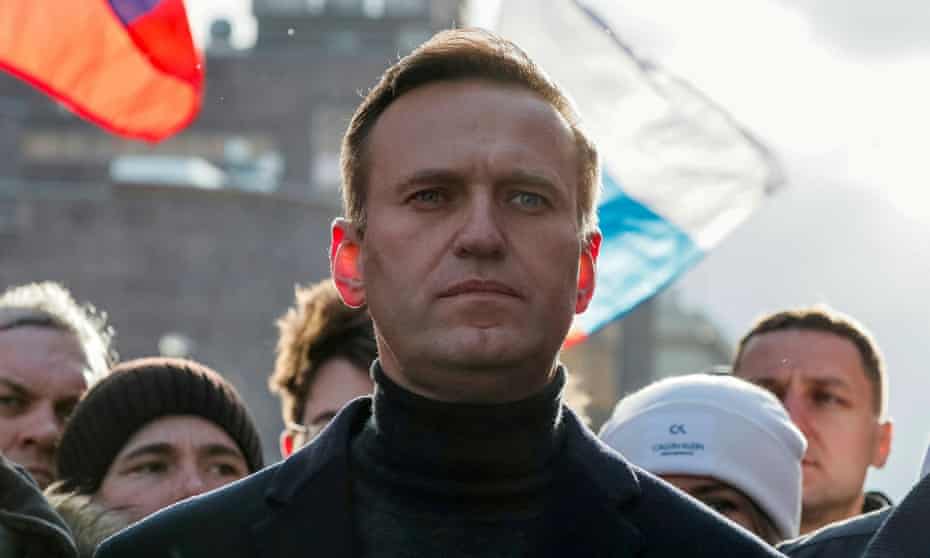 Alexei Navalny at a protest rally in Moscow in 2020.