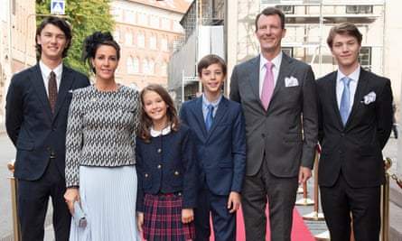 Prins Joachim och prinsessan Marie med sina fyra barn, prins Nikolai, prins Felix, prins Henrik och prinsessan Athena.
