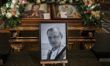 A portrait on display during a memorial service for Kirill Stremousov in Simferopol, Crimea.