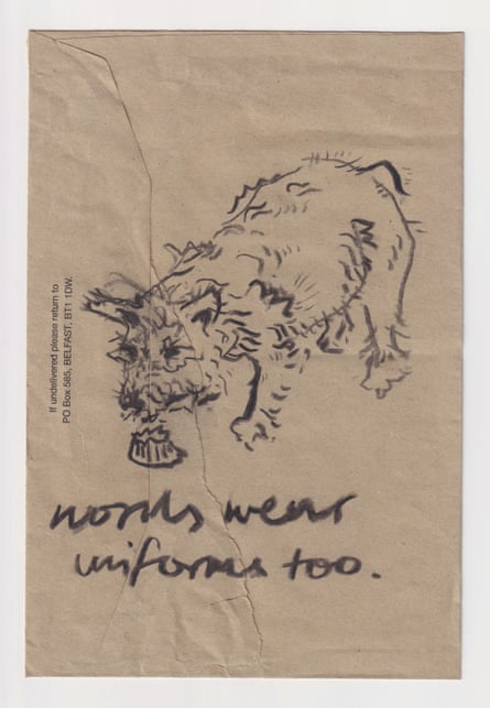 A drawing of a dog with the words ‘words wear uniforms too’