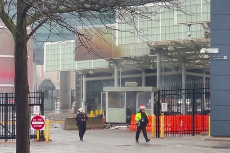 Incident at the Rainbow Bridge border crossing in Niagara FallsFirefighters view the scene after an incident at the Rainbow Bridge U.S. border crossing with Canada, in Niagara Falls, New York, U.S. November 22, 2023 in a still image from video.