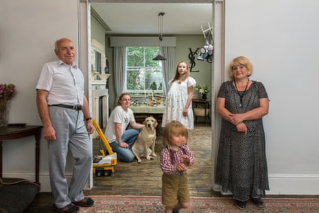Iryna Kushniarevich (at back) and her family, from Belarus, now living in London