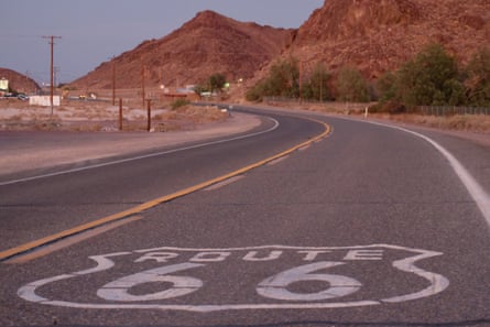 Sign of Route 66 on road