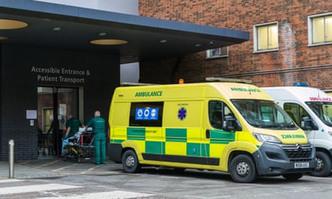 Ambulances are parked outside Guy’s hospital in London