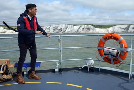 Rishi Sunak wears Timberland boots aboard Border Agency cutter HMC Seeker during a visit to Dover in June.