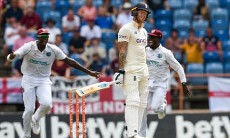 Ben Stokes is dismissed by Kyle Mayers of West Indies during the third and final Test between in March 2022. 