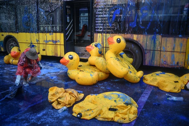 Inflatable rubber ducks on a pro-democracy protest in Bangkok, Thailand, 17 Nov 2020