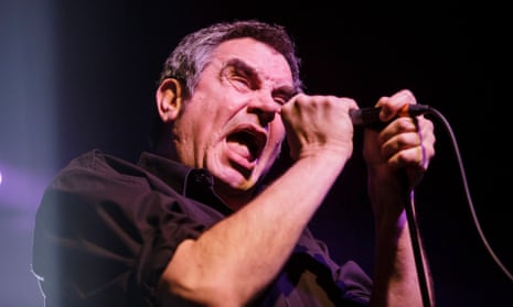 Mark Stewart performing with the Pop Group in Bristol in 2016.