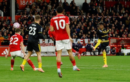 Manchester United’s Amad Diallo scores their second goal in a 2-2 tussle with Nottingham Forest