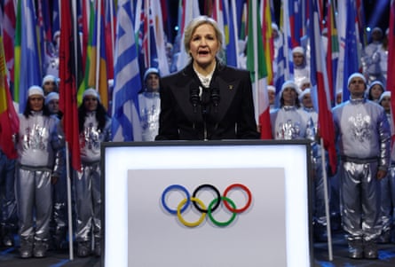 IOC President Kirsty Coventry gives a speech during the opening ceremony