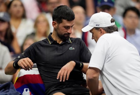Djokovic during a medical time out in his match against Norrie.
