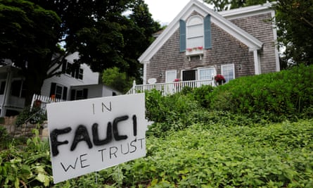 A lawn sign supporting Dr Fauci outside a home in Rockport, Massachusetts