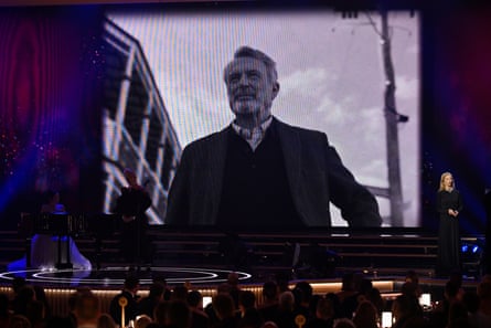 Heather Mitchell speaks onstage at the Logies as she pays tribute to Sam Neill.