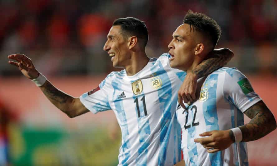 Lautaro Martínez (right) and Ángel Di María were on target as Argentina won 2-1 in Chile.