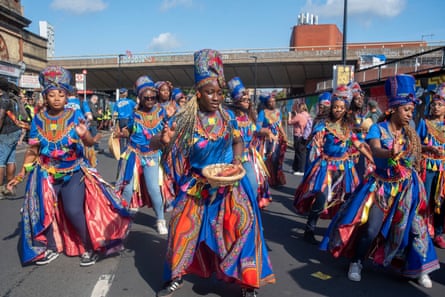 Dancers at Notting Hill carnival on 30 August 2026.