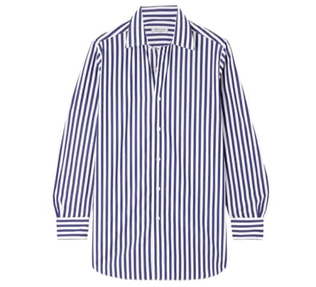 A navy and white striped Charvet shirt.