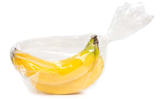 Bannanas wrapped in plastic.