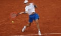 Matteo Arnaldi of Italy plays a forehand against Andrey Rublev.