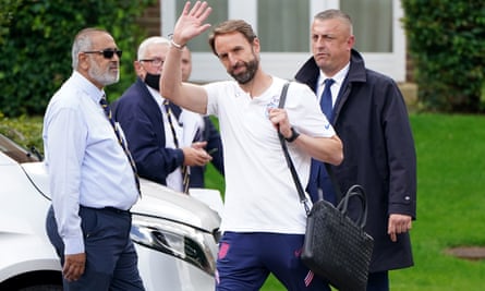 Gareth Southgate leaves the Grove Hotel on Monday.