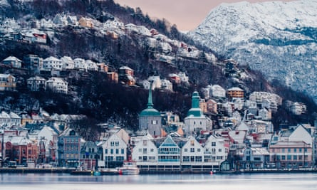 View of the harbor in winter in Bergen, Norway