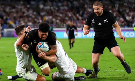 Ardie Savea scores a try against England in Yokohama, Japan, the 2019 Rugby World Cup semi-final the All Blacks went on to lose.