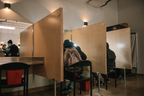 Booths at a safe injection site in Harlem.
