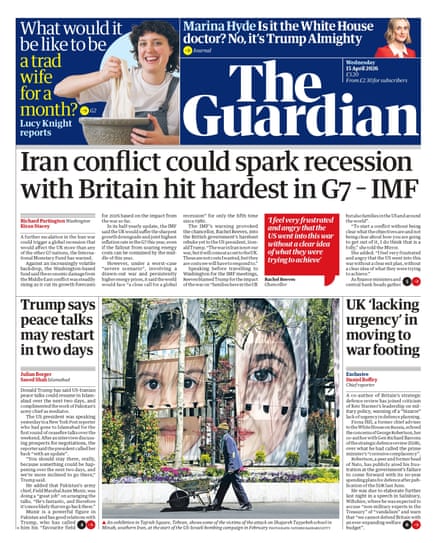 Guardian front page 15 April 2026