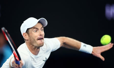 Andy Murray stretches for a forehand.