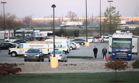 The scene at the FedEx facility on Friday morning.