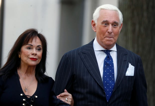 Roger Stone and his wife Nydia outside court in Washington in November. The Stones denied Bennett’s claim as ‘categorically false and completely illogical’.