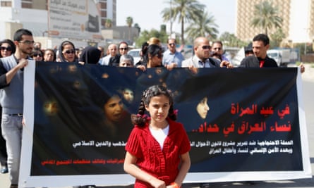 A protest against the draft of the personal status law in Baghdad, March 2014. The sign reads, ‘Women are not for sale or purchase’
