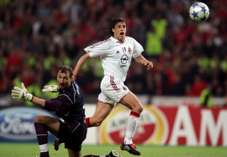 Hernán Crespo gives AC Milan a 3-0 lead against Liverpool in the 2005 Champions League final