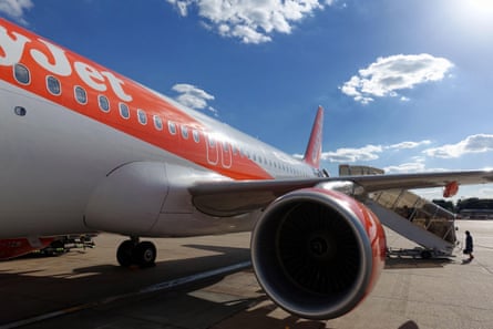 A closeup shot of an easyJet plane