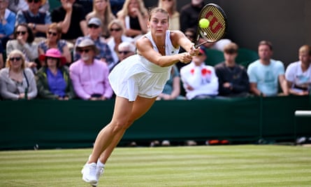 My mission at Wimbledon Wild Wednesday: 87 matches in one day | Wimbledon 2023 2 Marta Kostyuk at full stretch on her way to victory against Maria Sakkari.