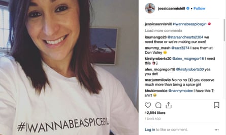 Jessica Ennis-Hill wearing a charity Spice Girls T-shirt