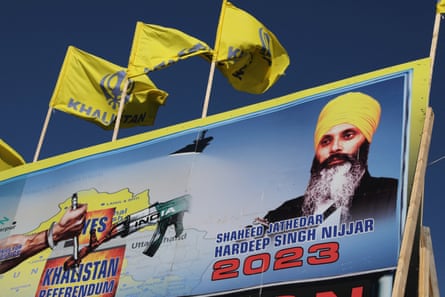 A mural features the image of late Sikh leader Hardeep Singh Nijjar