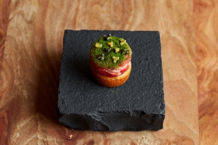 Welsh wagyu tartare with ‘lovingly preserved’ pickled wild garlic buds – St Bart’s, London.