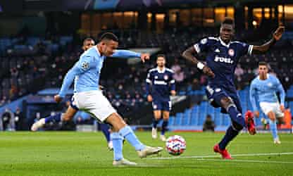 Manchester City's Gabriel Jesus returns with a bang in win over Olympiakos