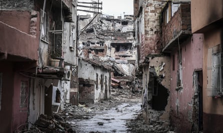Roads and buildings, blocked and damaged by PKK terrorists, are seen as Turkish Security Forces carry out a counter -