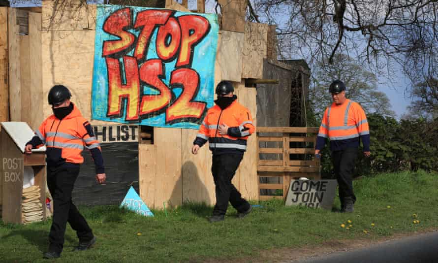 A stop HS2 sign at Bluebell Protection Camp A in Swynnerton, Staffordshire, England.