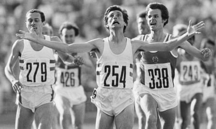 Seb Coe wins the Olympic 1500m gold in Moscow ahead of East Germany’s Jurgen Straub (right) and Steve Ovett (left)