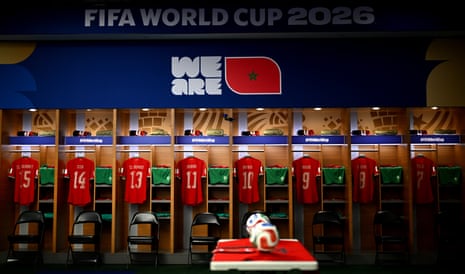 A glimpse inside the Morocco locker room at the New Jersey Stadium.