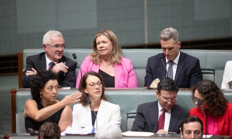 Andrew Wilkie with Liberal Bridget Archer and Labor's Josh Wilson and other MPs voting in favour of a motion on Julian Assange