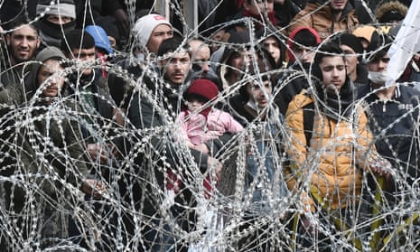 Refugees on the Turkish-Greek border at Pazarkule, near Kastanies, on the Turkish side.