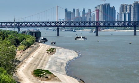 Photograph showing the low water levels of the Yangtze River at Wuhan as a result of this year’s drought