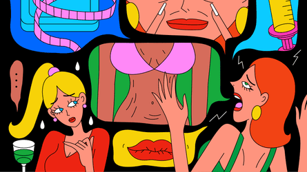 Illustration of a female complaining astir her insecurities to a friend.