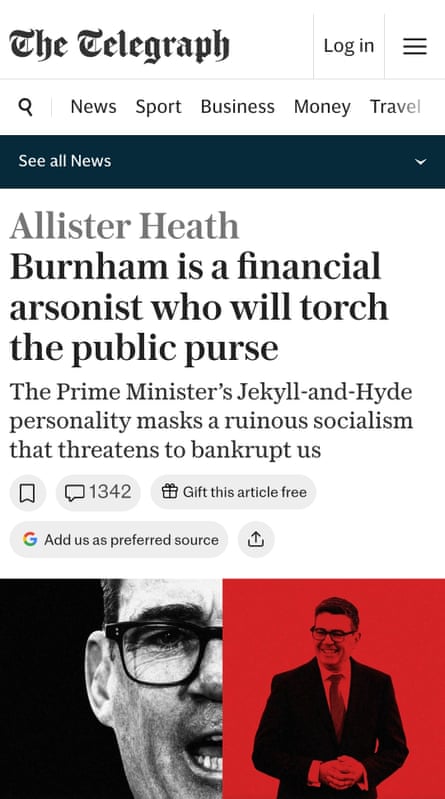 ‘Burnham is a financial arsonist who will torch the public purse.’