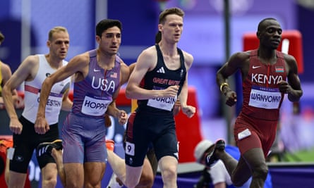 Britain's Max Burgin crosses the line to qualify for the men’s 800m final.