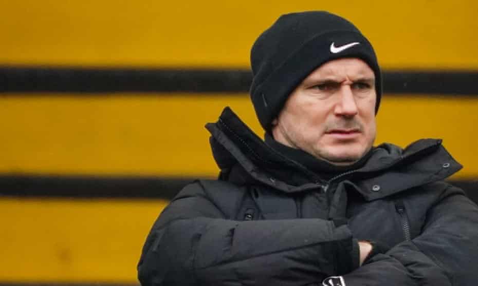 Frank Lampard pictured in January during his final match as manager of Chelsea.