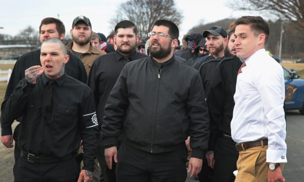 The white nationalist Matthew Heimbach (center) on 5 March attending a speech by Richard Spencer, a fellow ‘alt-right’ figure.